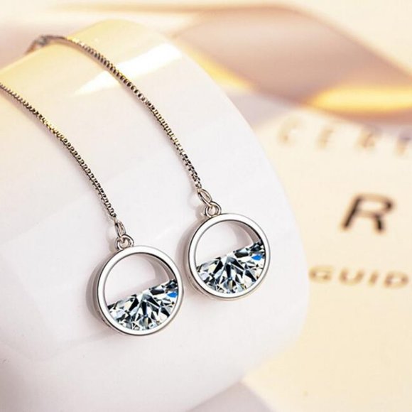 *NEW Sterling Silver Diamond Water Drop Earrings - Picture 3 of 4